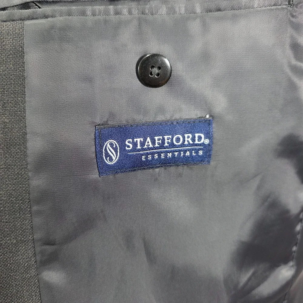 Stafford‎ Essentials Men's Sport Coat Blazer Two Button Gray Poly Wool Blend 48R